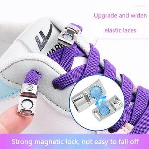 Shoe Parts Flat 0.8CM Width Lazy Elastic Laces Sneaker Rubber Band Magnetic Shoelace Without Ties Metal Kids Adult Sports Shoes Accessories