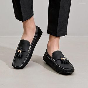 Casual Shoes Fashion Design Business Men Genuine Leather Handmade Tassel Loafers Moccasins Comfortable Slip-On Driving