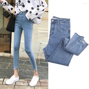 Women's Jeans Koamissa Fashion Women Ladies High Waist One Button Elastic Slimming Washed Denim Pant 2024 Spring Autumn Pencil Pants