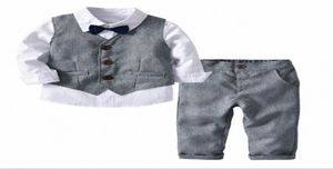 New Student Terne infantil terno de menino calças de camisa branca 3pcs cavalheiro criança formal roupas de bebê de menino 1S6i2493070