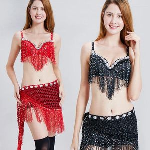 Costume da danza del ventre da palcoscenico per donne pancia latino esercitati abiti da paillettestri di paillettes lady hip cintura set ragazza set ragazza che balla abito