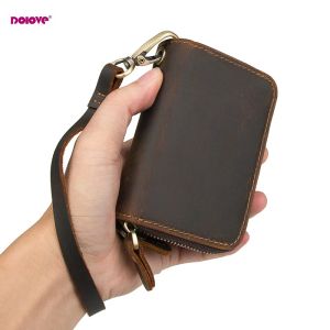 Wallets DOLOVE Vintage Genuine Leather Key Wallet Women Keychain Copper Zipper Key Bag Key Case Men Holder Housekeeper Organizer Keys