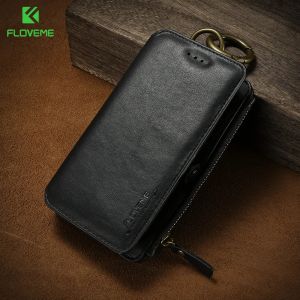 أكياس فليوفيم ريترو جلود محفظة أكياس الهاتف الحالات لجهاز iPhone 6 6S 7 8 × Case Zipper Handbag Cover for iPhone XR XS XS Max Pouch Bags