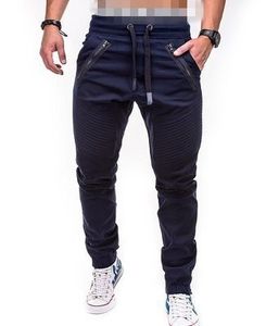 mens leisure fashion tether elastic sports pants double zipper crotch pants 240420