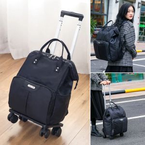 Bagage Travel Trolley Bags Women Wheeled Bag ryggsäck med hjul Oxford stor kapacitet resor rullande bagage resväska