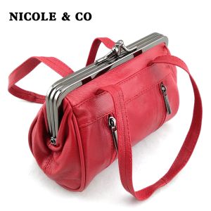 Purses Nicole Co Women Coin Purse äkta läderkorthållare Wallet Metal Frame Change Purse för kvinnor Girls Original liten väska