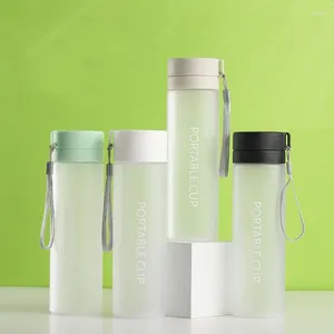 Water Bottles Outdoor Large Capacity Sports Cup Frosted Plastic Tea Portable Rope Carrying Cute Bottle