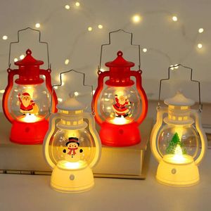 Kerosene Christmas Tree Vintage Lantern Handhold Santa Printed Night Lights Xmas Snowman Flame Kerosenes Oil Lamp Th0201 s