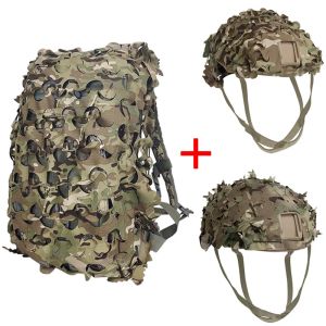 SCOPES 3D Camo Net Sırt Çantası Kask Kapak Kiti Lazer Kesim Kamuflaj Ağı Sırt Çantası Airsoft Taktik Kask Av Aksesuarları