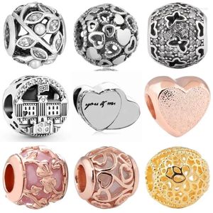 Loose Edelsteine Openwork Blume Zwei Herzen Luminöse Blätter Rose Matt Brilliance Perle 925 Sterling Silber Charm Fit Armband DIY Schmuck Schmuck