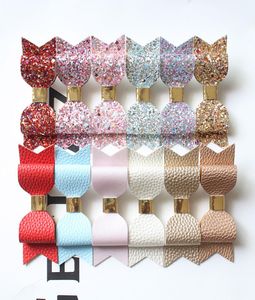 24st Double Hair Bow Prince Kids Girl Hairpins Faux Glitter Felt Litchi Stria Baby Pu Leather Hair Grip Stripe Gold Clip Barrette5948662