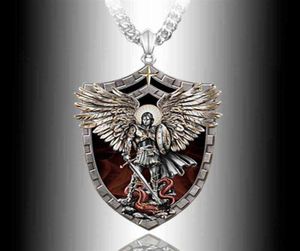Utsökta Fashion Warrior Guardian Holy Angel Saint Michael Pendant Necklace Unique Knight Shield Jubileum Gift290x4392693
