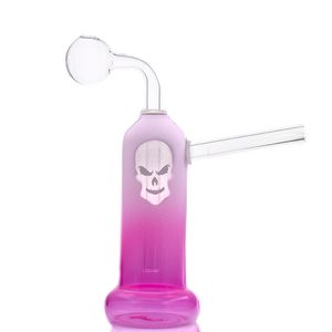 Färgglad skalle design glas bong bärbar glasbubbler med krökt 10mm oljeriggrör och tjocka glasförbränningsrör mini vattenrör billiga bongs rökning accessorie