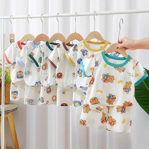 2024 Summer Childrens Clothing Boys Girls Shortsleeved Shorts Suit Baby Tshirt Pants Pure Cotton Clothes Set 240410