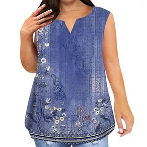 Frauen Tanks Plus Size Women Blumenpanzer gegen Nacken losen Sommer Top ärmellose grundlegende lässige weibliche Bluse Mode Kleidung 2024 Tops