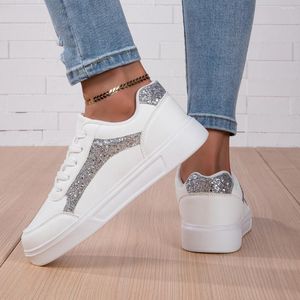 Sapatos casuais moipheng feminino renda branca up decoração de glitter plataforma tênis menina não deslize esportes calçados de corrida zapatillas