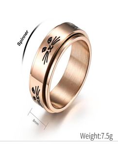 Bröllopsringar roterbara kattpar ring rostfritt stål spinner djur kärlek löfte band för män kvinna jubileum smycken gåvor4325993