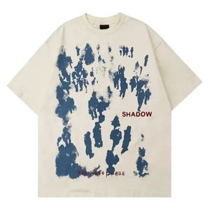 レトロクラウドシャドウプリントコットンTシャツメンズ特大のクルーネックトップスストリート夏女性TシャツY2K衣類240416