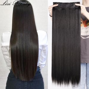 Synthetischer 5 Clip in Haaren Langer gerade Frisur Haarteil schwarzbraune Blondine 80 cm natürliche Fälschung für Frauen 240410