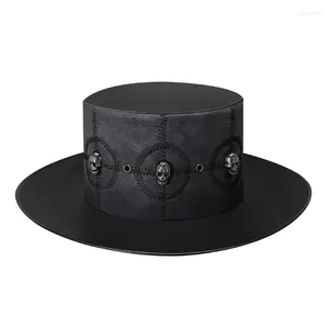 Berets Steampunk Top Hat Halloween Costume Cosplays Gothics Party Accessory Props Black Imitation-Leather For Men Drop
