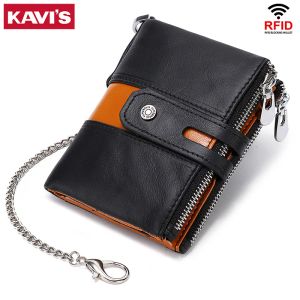 Brieftaschen hochwertige Herrenbrieftaschen Echtes Leder kurzer Spleißgrundstück RFID Protect Kreditkartenhalter mit doppelter Reißverschlussmünze Tasche