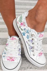 Casual Shoes Maogu Floral Canvas Flat Female 2024 White Women Large Size 43 Lace-up Sports Shoe Sneaker Femme Zapatos