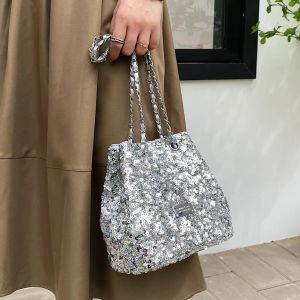 Väskor paljetter handväskor silver väska kvinnor crossbody väska bling mode lady hink handväskor flickor glitter purses axelväska koppling 2023