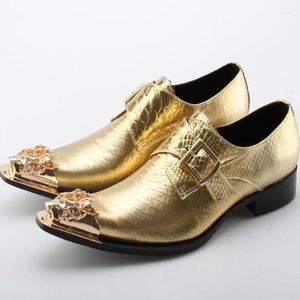Отсуть обувь Sapato Social Gold Men Steel Bugle Bugle Strap Oxford Островая кожа