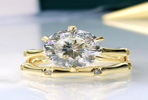 14K Gold Solitaire 10mm Moissanite Elmas Yüzük Seti Orijinal 925 STERLING Gümüş Aly Band Halkaları Kadınlar Söz Vaat Mücevherler928569300469