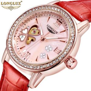 Armbanduhr Frauen Mode mechanische Uhren Lederband Handgelenk Uhr Frauen Luxus Business Kleid wasserdichte Diamantuhr