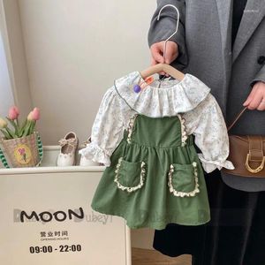 Zestawy odzieży Toddler Baby Girls Flower Green Sukienka dla dzieci Ogólnie jedno kawałek i marszczenia tope z rękawami mody Spring Spring