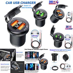 NOVO CARREGEM DE CARRA DE CARRO USB DE 12V USB CARREGOR DE CARGA RÁPIDO QC3.0 USB C PORT CUTAR TOLDA TOLDA TOLTMETER AUTOMENTE