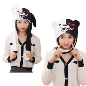 Super Danganronpa Monokuma Cosplay Bear Ears Moving Hat Cute Black White Paws Hat Plush Pressing Jumping Cap Ears Move Drop Ship 240417