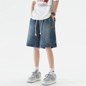 Shorts de jeans de verão masculino fino solto de joelho reto elástico Colo