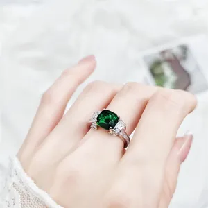 Cluster Rings Ins Simple Emerald Open Ring Light Luxury Niche 925 Sterling Silver Hypoallergenic Temperament Delicate Jewelry Holiday Gift