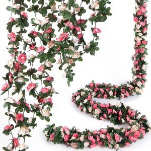 Fiori decorativi 2,5 m Peonia di fiore artificiale Muro di vite appeso 45heads Piante finte rosa bianca per la festa di nozze fai -da -te decorazione