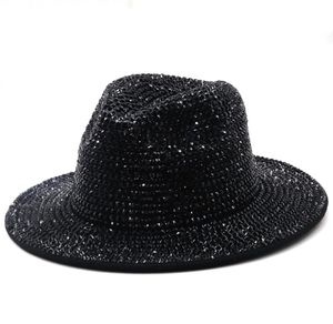 Fedoras Diamond Weeld Fedora Hat Bling Antrestone Panama Wide Brim Jazz Hats для женщин Мужчины Женщины 039s Men039s Cap Male Man wom7519711