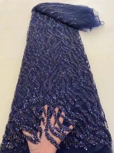High-end ręcznie robiony koralikowy koronkowy tkaninę złota haft francuska koronkowa sukienka ślubna haftowany tiulowy tiulowy materiał 240408