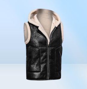 2022 Men Autumn and Winter New Vest Faux päls fast färg blixtlås pu läder väst J22072252364444610501