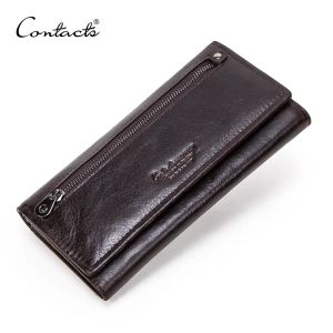 Wallets CONTACT'S Genuine Leather Men Long Wallets with Zipper Coin Purse Large Capacity Male Clutch Wallet for iPhone Passport Cartera