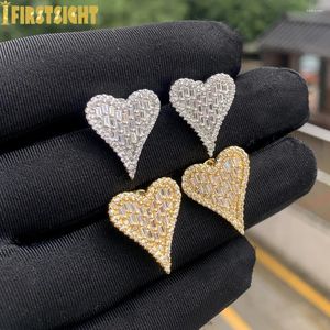 Studörhängen isad ut bling hjärtaform örhänge Micro Pave CZ 5A Cubic Zircoina Love Charm for Women Men Hip Hop Jewelry