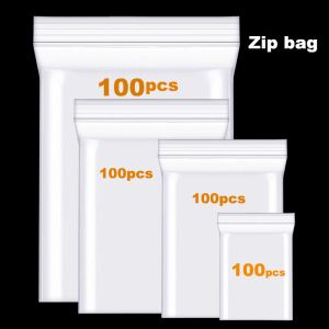 Sacos 100pcs limpos grossos pesados com zíper ziplock de ziplock pacote de saco de armazenamento plástico pequeno bolsa de poli reclosável engross 3,6mil 0,08 mm