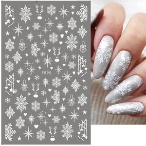 3D Snowflake Nail Art Decals White Christmas Designs Self Adhesive Stickers Year Winter Gel Foils Sliders Decorations LAF895 240418