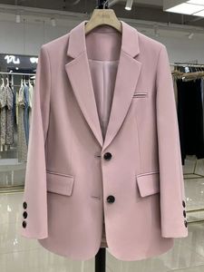 여자 재킷 핑크 작은 정장 여성 코트 캐주얼 작은 느슨한 한국 버전 소형 정장 여성 디자인 감각 블레이저 여성 240407