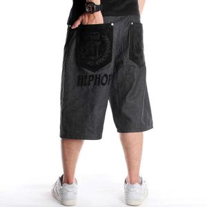 Hip Hop Cowboy Shorts Męskie mody Flocking Haft Hafloidery Lose 7-calowe spodnie z deskorolki w dużych rozmiarach HIPHOP