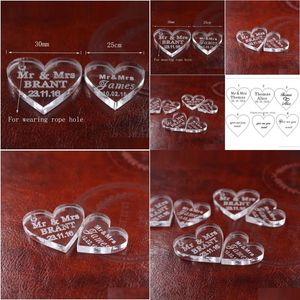 Party Favor 50 PCS Anpassad Crystal Heart Personlig Mrs Love Wedding Souvenirs Table Decoration Centerpieces Favors and Gift DHTVB