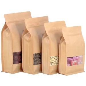 Torby 50pcs 3D Reaealable Kraft Paper Window Ziplock Bag ciepło Uszczelnienie orzechów herbatników Przyprawy do przechowywania kawy