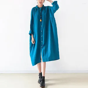 Casual Dresses TREND-Setter Autumn Cotton And Linen Bouquet Of Simple Loose Blouse Dress Oversize