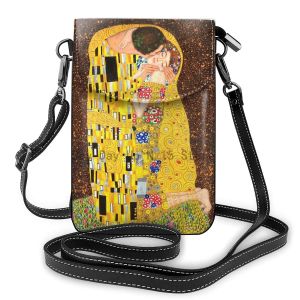 Väskor klassisk konstnär Gustav Klimt kyss axelväska klimt läder multifunktion kvinnor telefon väskor crossbody teenage slim handväska