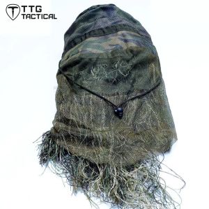Hats TTGTACTICAL Hunting Ghillie Hood Breathable Camouflage Full Face Ghillie Hat